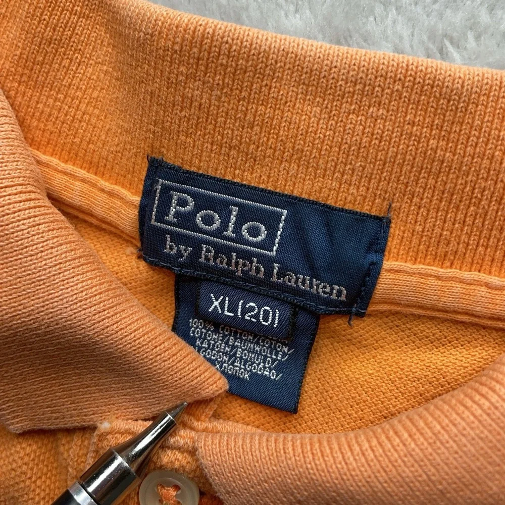 Polo Ralph Lauren Boys XL Orange Polo Shirt Green Pony Sunfaded Casual Preppy